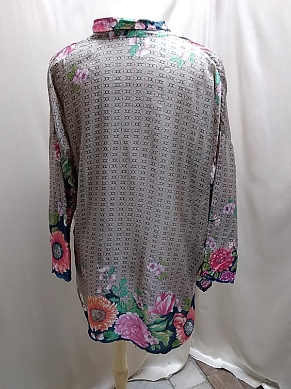 JOHNNY WAS Floral Silk Jenna Long Sleeve Oversized Button Down Blouse - M