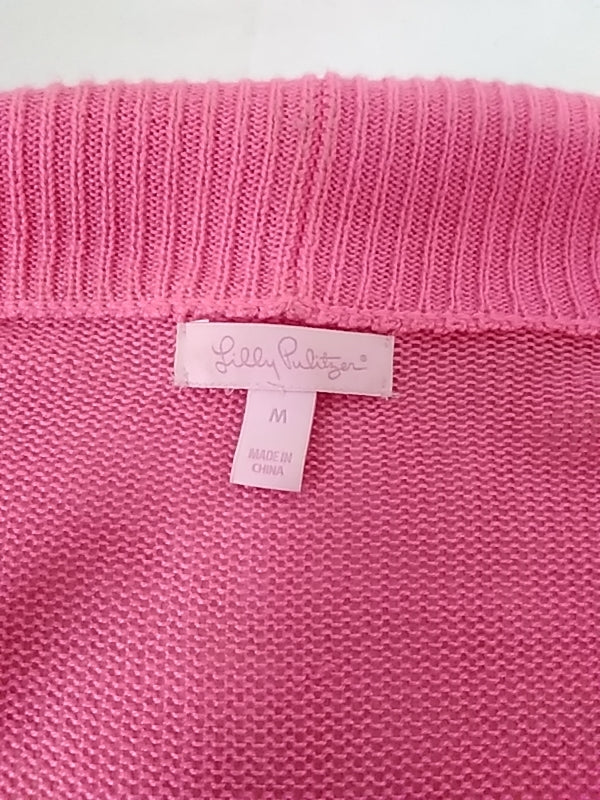LILLY PULITZER Pink Sun Ray Amalie Cardigan Open Front Long Sleeve - Size: Medium