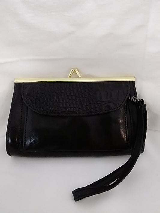 BRAHMIN Black Leather Wristlet Purse