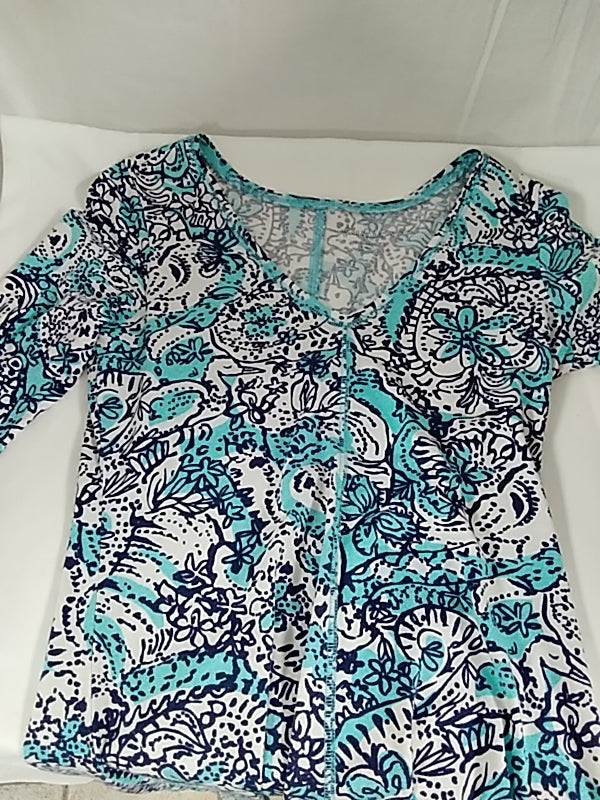 LILLY PULITZER Abstract Floral Print Cotton V-Neck Mini Dress - Small