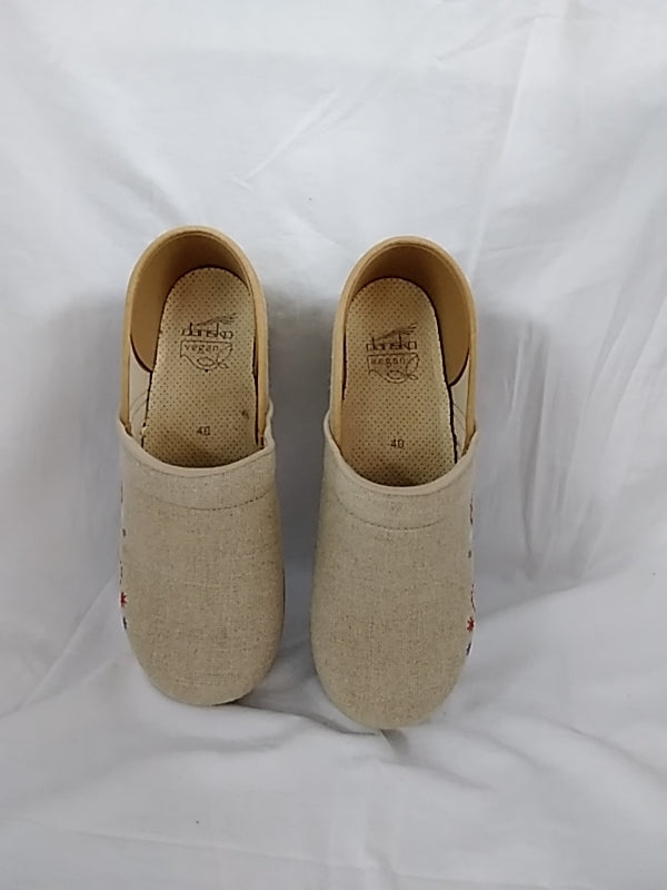 Dansko Beige Vegan Jute Burlap Paisley Floral Embroidered Espadrille Mule Clogs - 40 | US 9.5-10