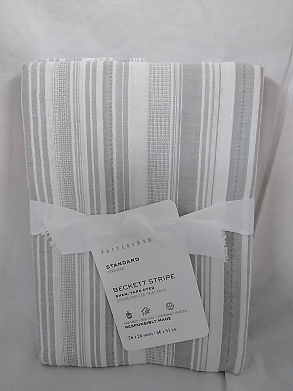 NWT - POTTERY BARN Eucalyptus Green Beckett Stripe Pillow Sham - Standard Size