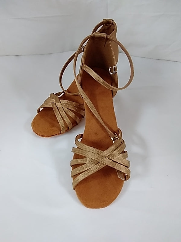 Gold Satin Ballroom Latin Dance "Tango & Salsa" Shoes - 5/7cm Heels w/ Suede Sole - Size 39/ 8.5