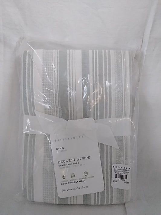 NWT - POTTERY BARN Eucalyptus Green Beckett Stripe Pillow Sham - King Size