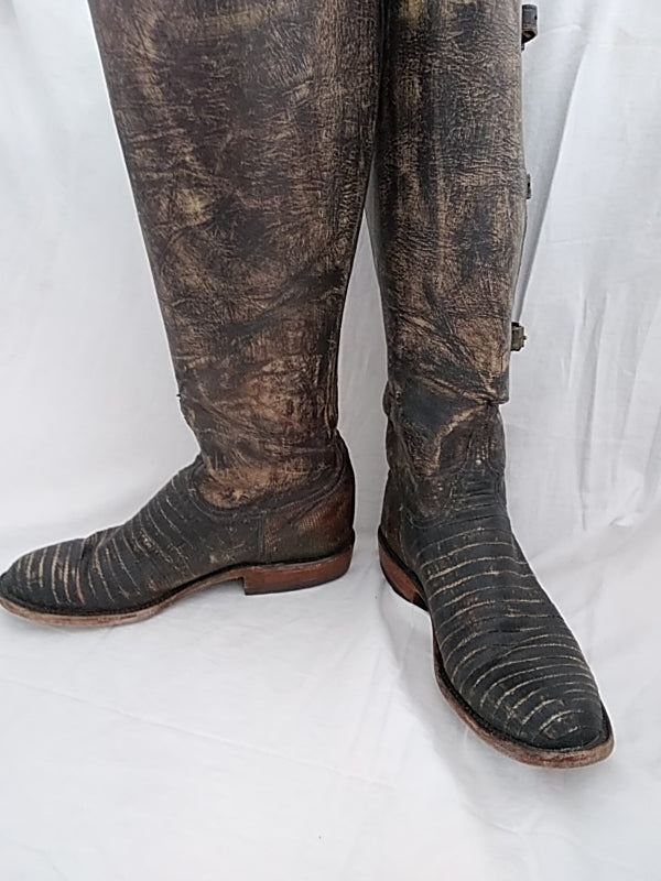 LUCCHESE Women's Brown Equestrian Riding Tall Buckle Cowboy Boots Handmade Leather - Size 7.5