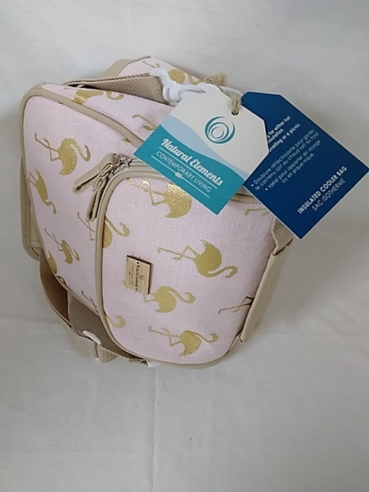 NWT- NATURAL ELEMENTS Pink and Gold Flamingos Insulated Cooler Bag- Lunch Tote
