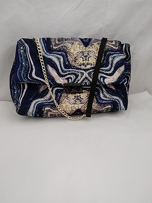 BETSEY JOHNSON XO Jade Nylon Tote Bag Blue & Gold Swirl Marbleized Celestial Print
