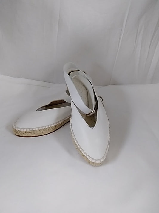 Stuart Weitzman Toga Off White Arizona Leather Espadrille Ankle Strap Flats - Size 7 W