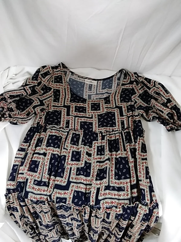 NATURAL LIFE Navy Geo Floral Print Short Sleeve Maxi Dress - Size: Small
