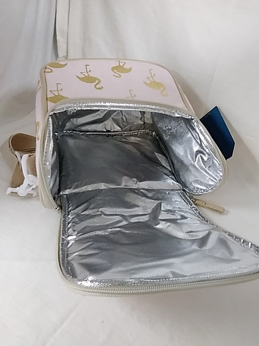 NWT- NATURAL ELEMENTS Pink and Gold Flamingos Insulated Cooler Bag- Lunch Tote