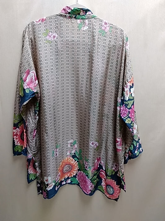 JOHNNY WAS Floral Silk Jenna Long Sleeve Oversized Button Down Blouse - M