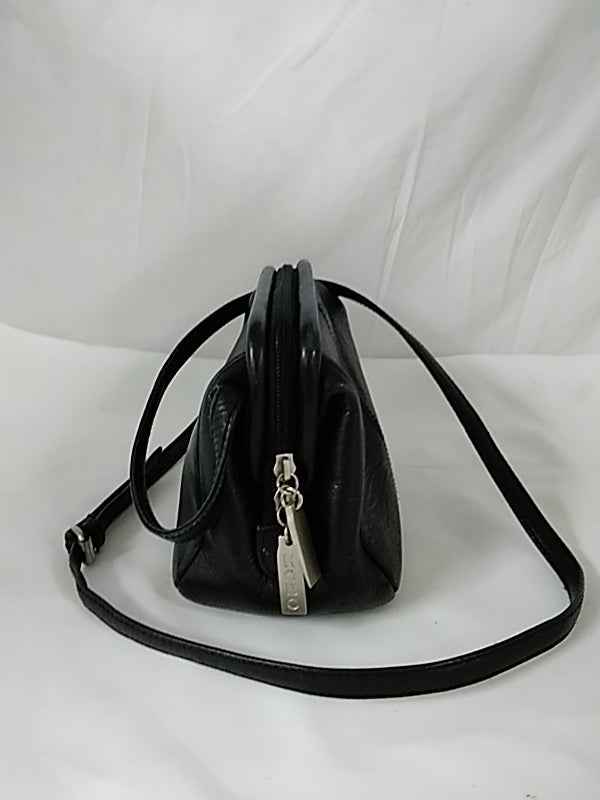 Vintage HOBO INTERNATIONAL Small Black Leather Crossbody Zipper Bucket Bag