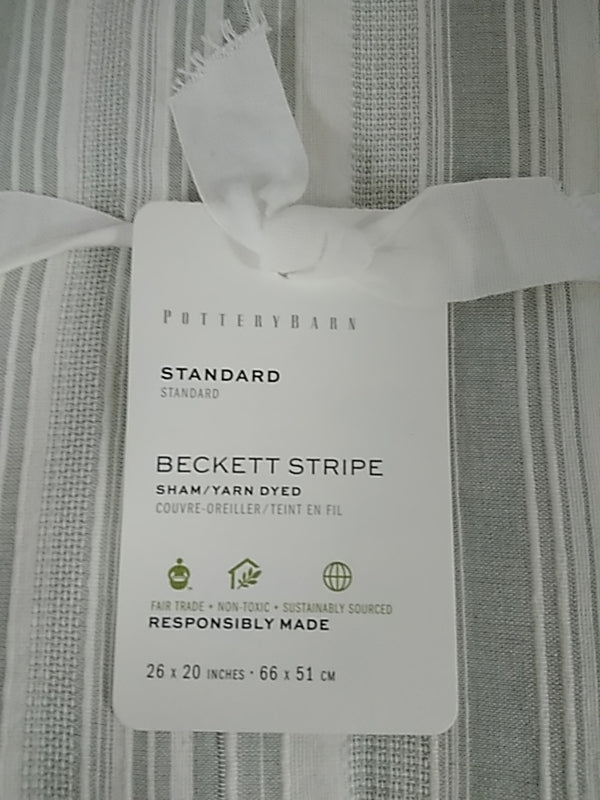 NWT - POTTERY BARN Eucalyptus Green Beckett Stripe Pillow Sham - Standard Size