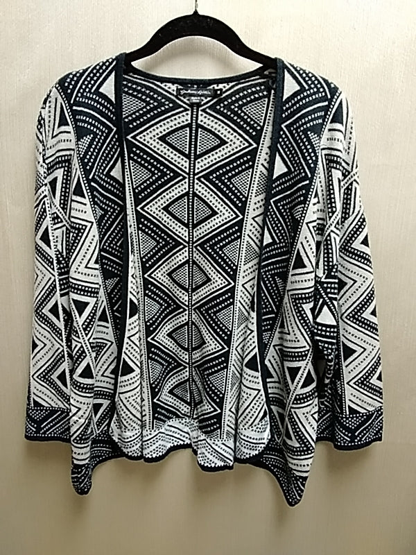 GUDRUN SJODEN Cardigan Sweater Medium Open Front Bamboo Blend Black Cream - Size: M