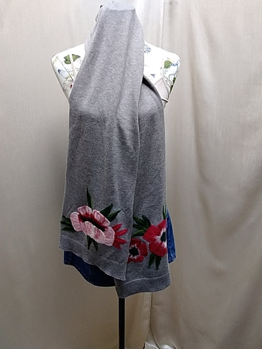 J.JILL  Brownish-Grey Rectangle Scarf Wool Felt Floral Needle Punch Technique Like NEW