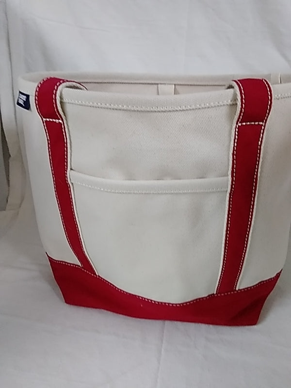 LANDS END Medium Canvas Tote Bag- Natural and Red