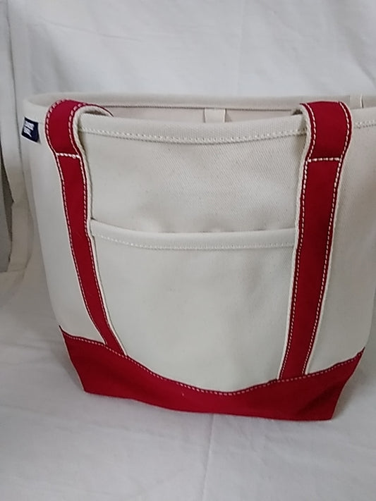 LANDS END Medium Canvas Tote Bag- Natural and Red