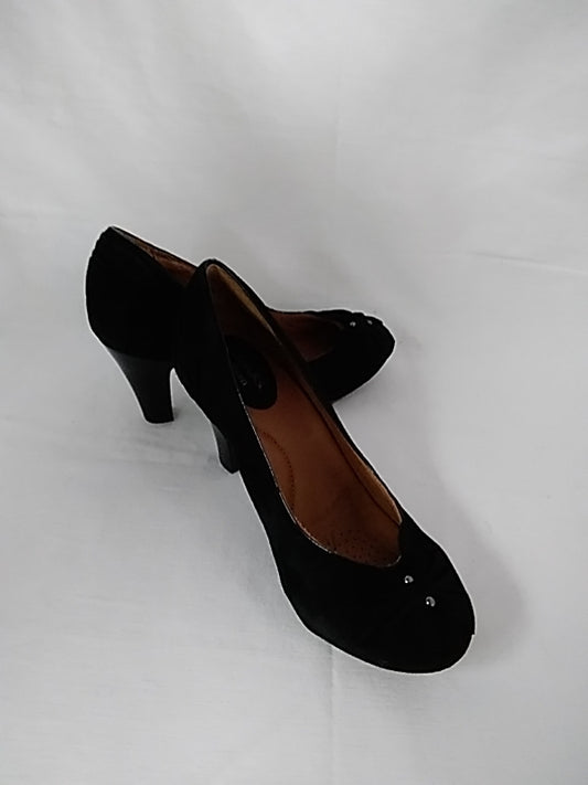 CLARKS Womens Society Ball Black Suede Bow Pumps Comfort Heels - Size: 5