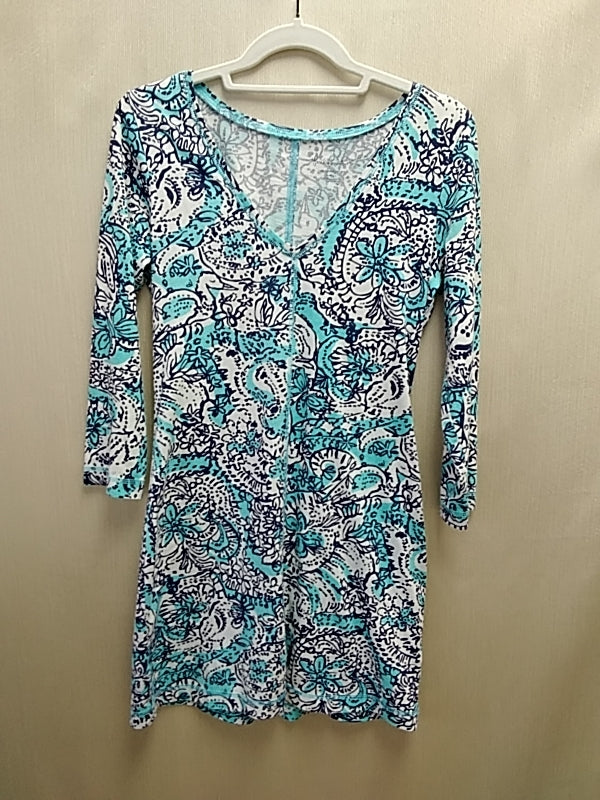 LILLY PULITZER Abstract Floral Print Cotton V-Neck Mini Dress - Small
