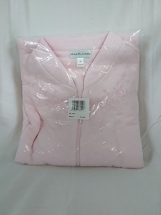 NWT - MISS ELAINE 3/4 sleeve pink Quilted Embroidered Zip Up Housecoat / Robe - XL