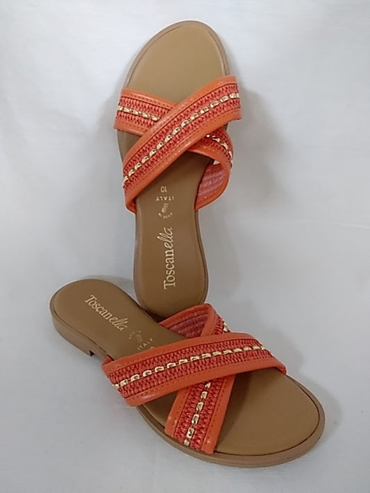 TOSCANELLA  Women's Orange Leather Fashion Sandals - Size 10