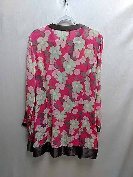 JOHNNY WAS pink brown Floral Long Sleeve Kimono Style Cover Up Top - Size: M
