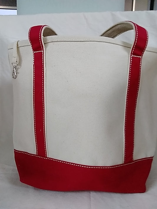 LANDS END Medium Canvas Tote Bag- Natural and Red