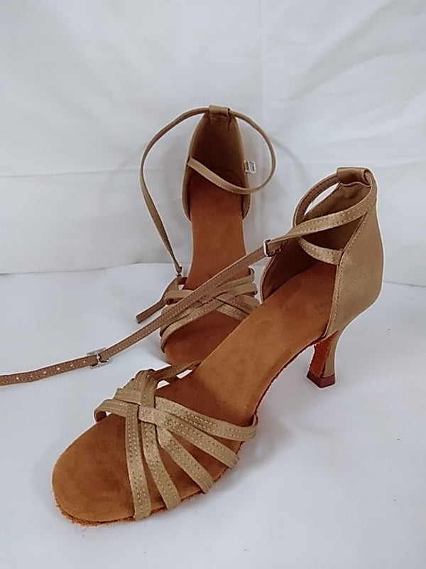 Gold Satin Ballroom Latin Dance "Tango & Salsa" Shoes - 5/7cm Heels w/ Suede Sole - Size 39/ 8.5