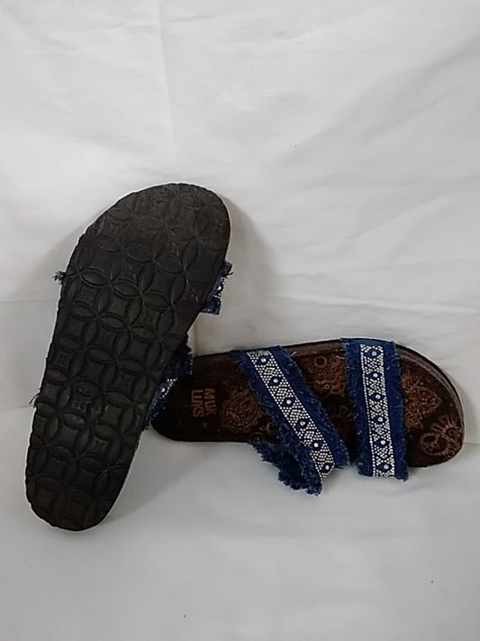 MUK LUKS Eloise Denim Straps Cork Jeweled Boho Sandals Slides Women's Size 9 LNWOB