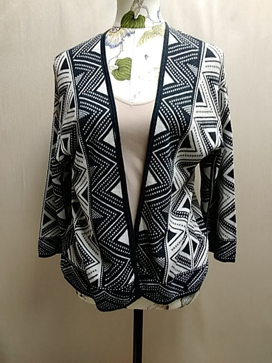 GUDRUN SJODEN Cardigan Sweater Medium Open Front Bamboo Blend Black Cream - Size: M