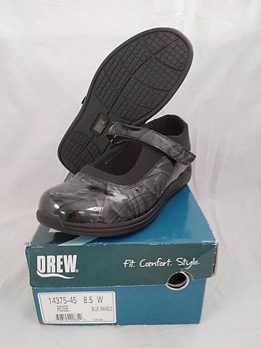 NWT  Drew Rose Shoes Women's Size 8.5 Black Mary Jane Patent Leather Comfort Orthopedic Walking Shoes