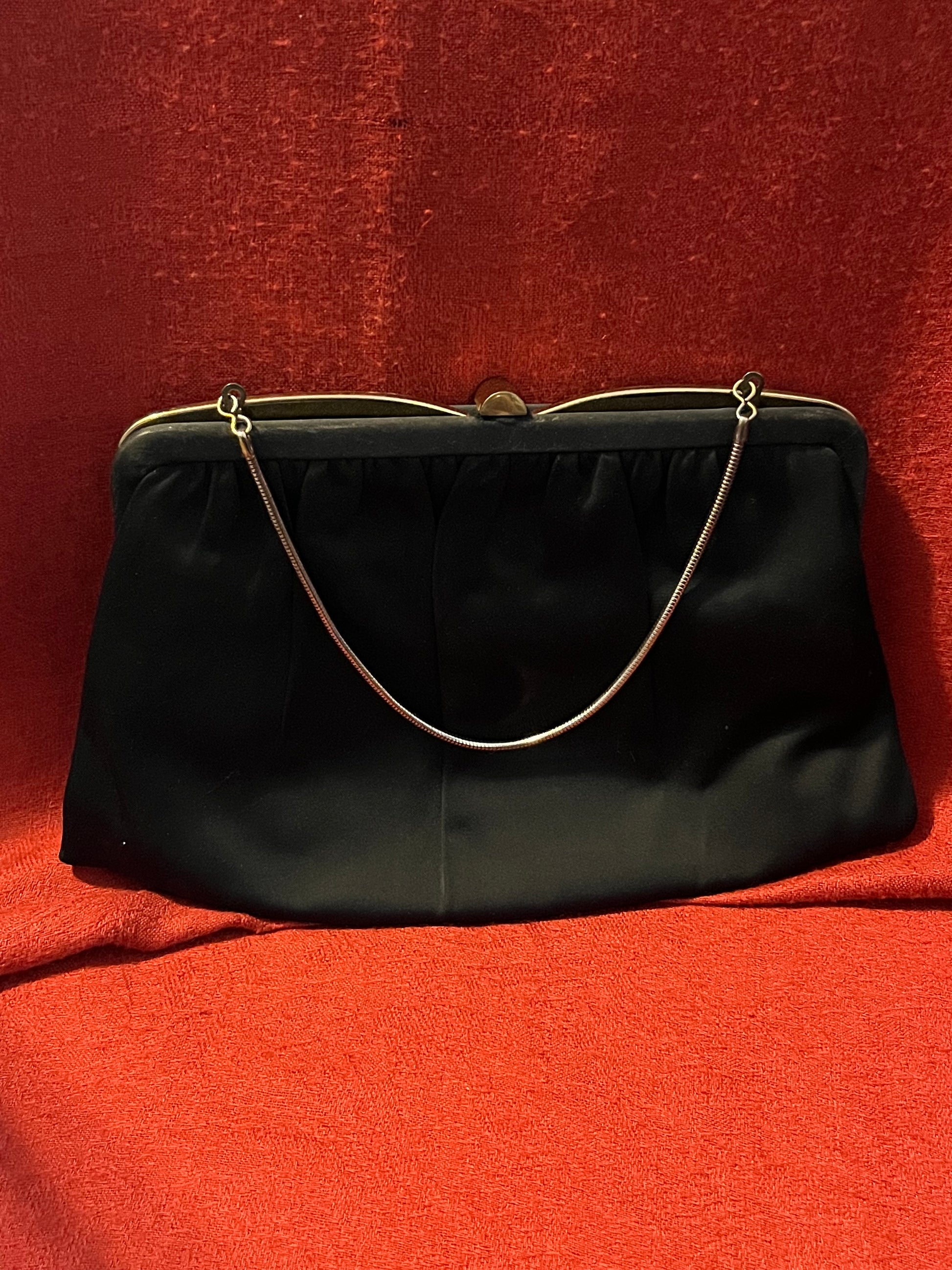 Vintage Clutch Purse  1920s Black Velvet Evening Bag