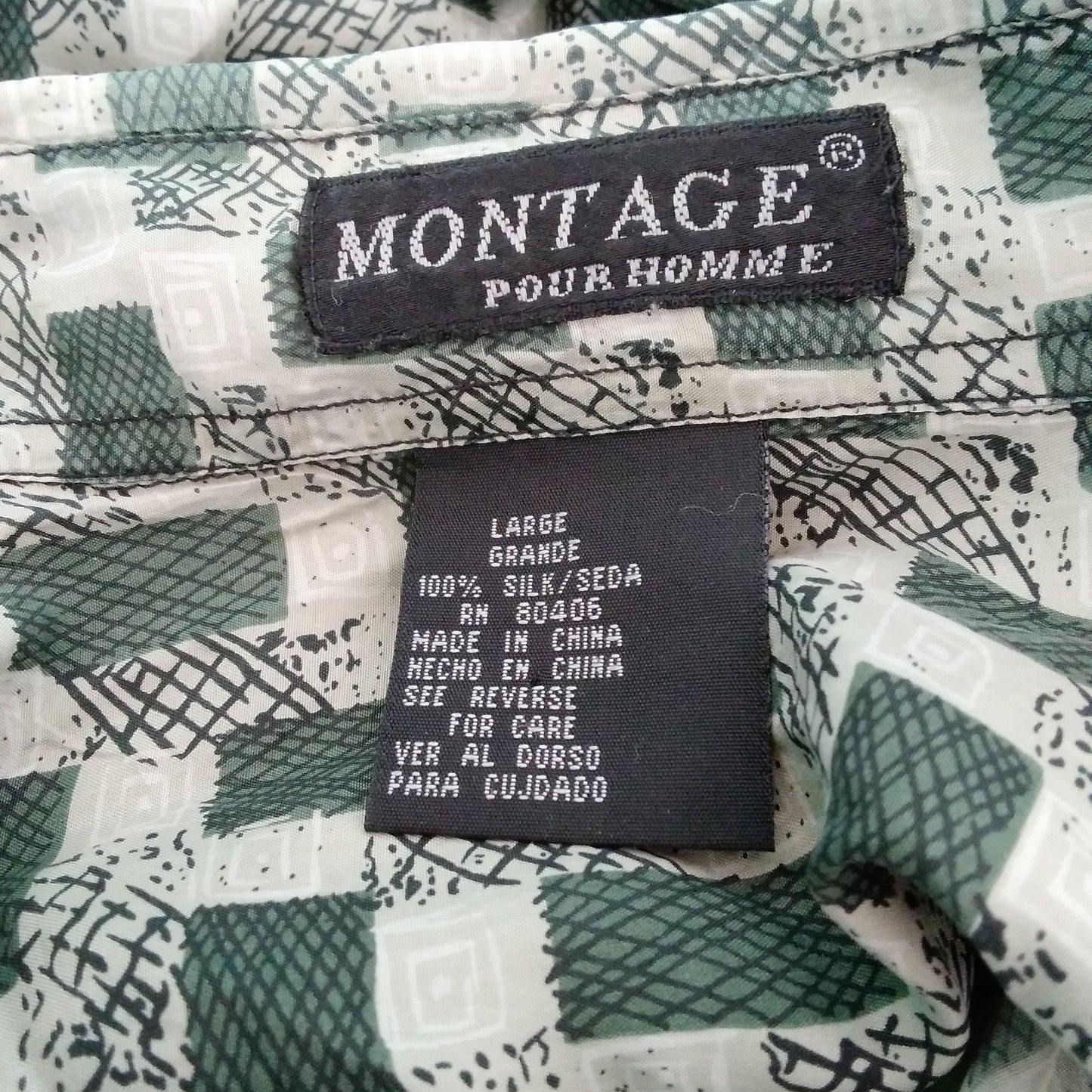 Montage Pour Homme Men's Silk Short Sleeve Shirt - Size L