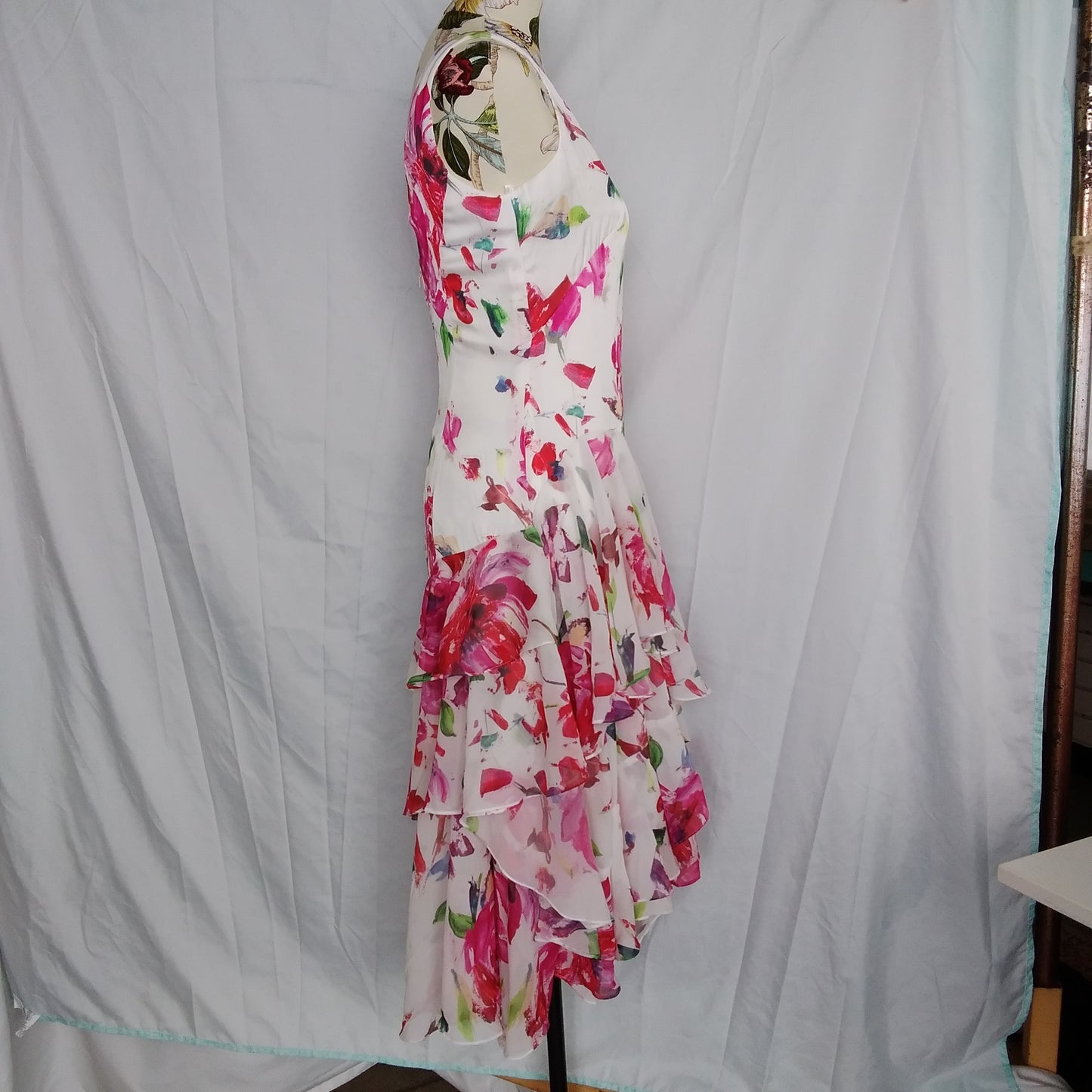 THEIA white pink floral Sleeveless V-Neck Midi Slip Dress - 4