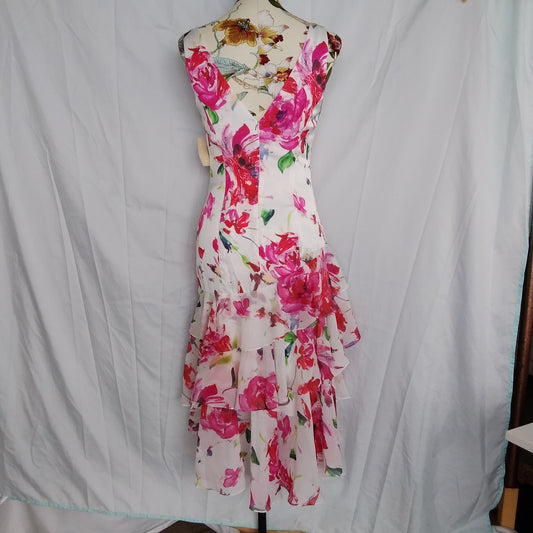 THEIA white pink floral Sleeveless V-Neck Midi Slip Dress - 4
