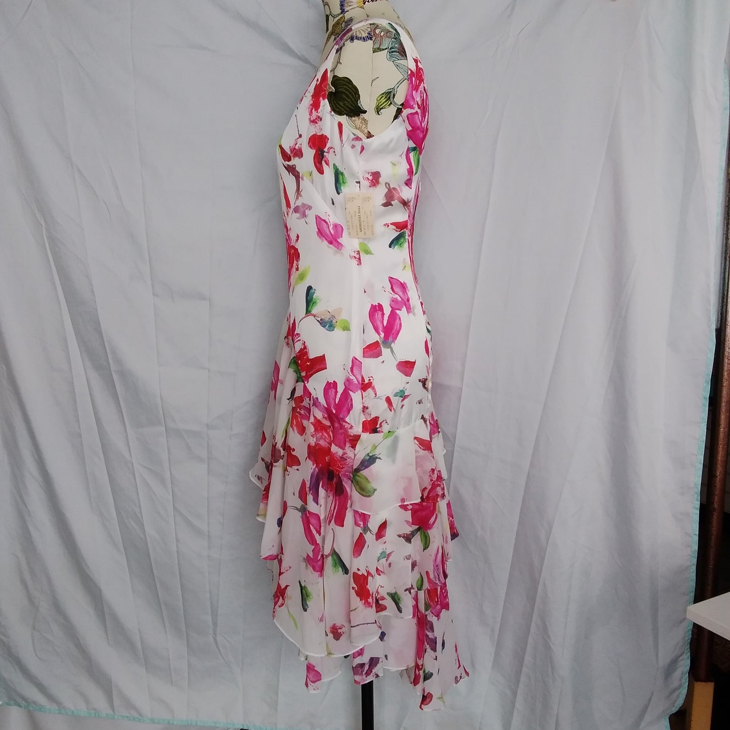 THEIA white pink floral Sleeveless V-Neck Midi Slip Dress - 4