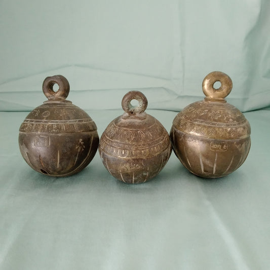 Antique Hand Carved Solid Brass Cow/Camel Bell - Set of 3