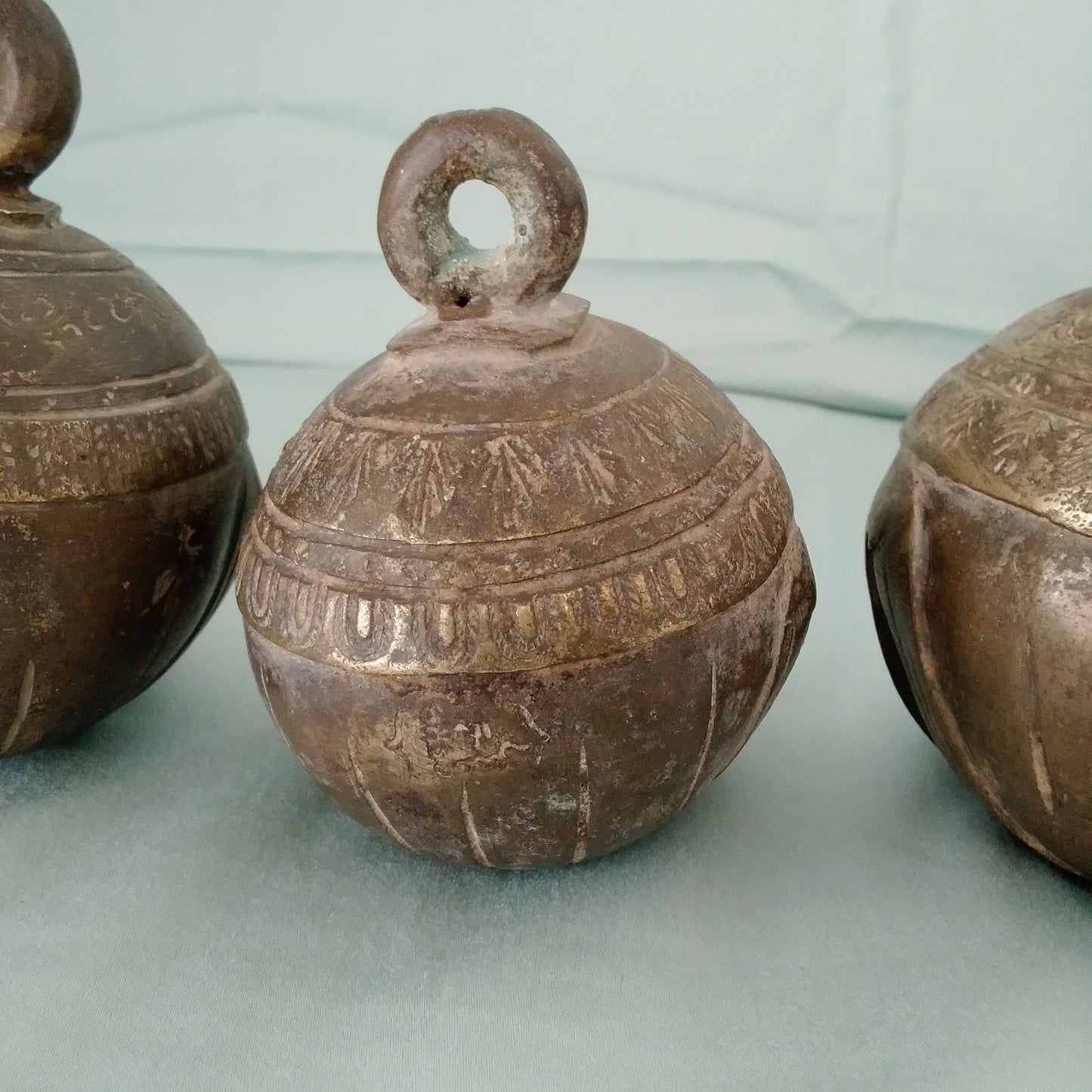 Antique Hand Carved Solid Brass Cow/Camel Bell - Set of 3