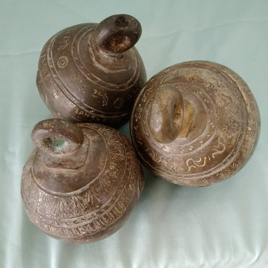 Antique Hand Carved Solid Brass Cow/Camel Bell - Set of 3