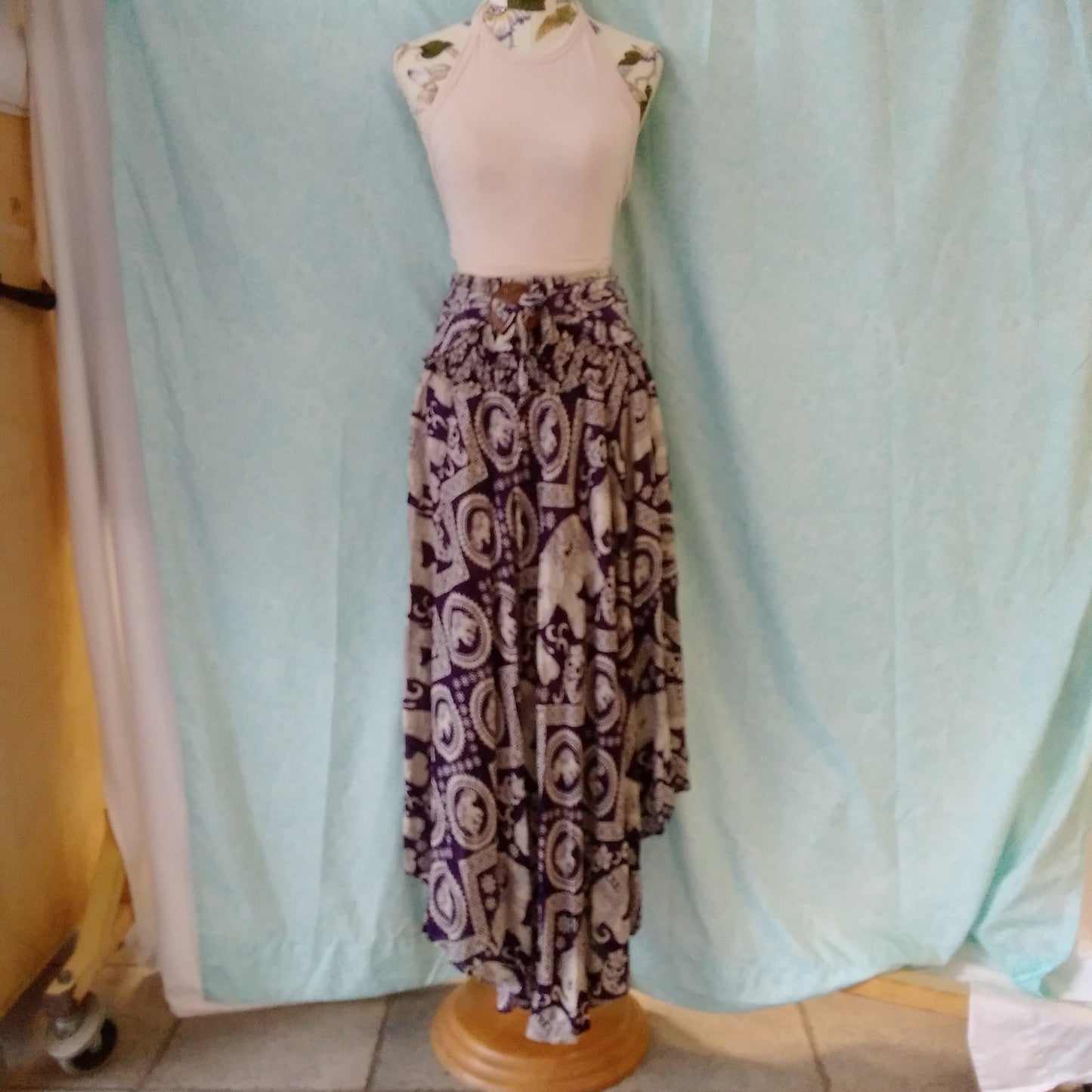 Purple Elephant Print Long Skirt - Size XXL