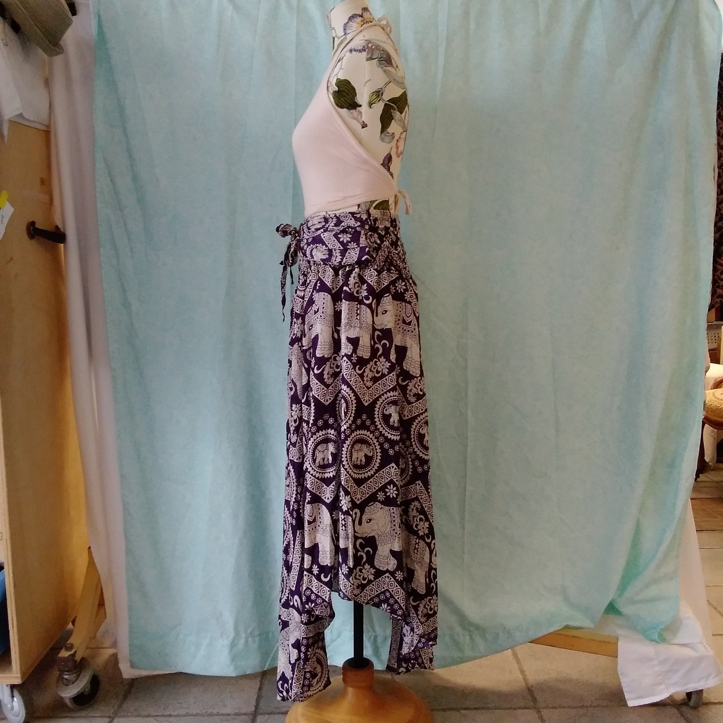 Purple Elephant Print Long Skirt - Size XXL