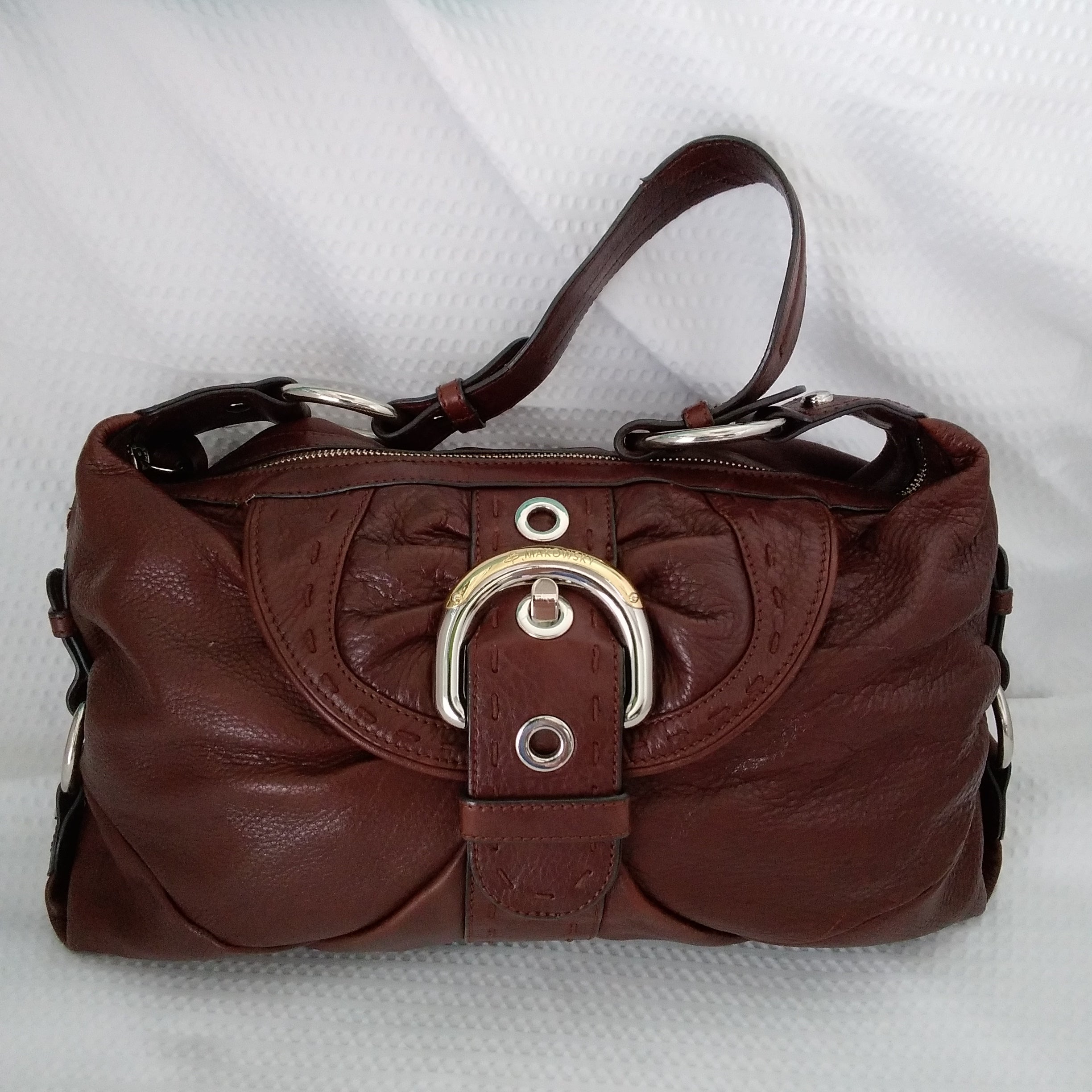 B Makowsky Leather Shoulder Bag Tan Purse Silver Hardware Leopard Print  Liner | eBay