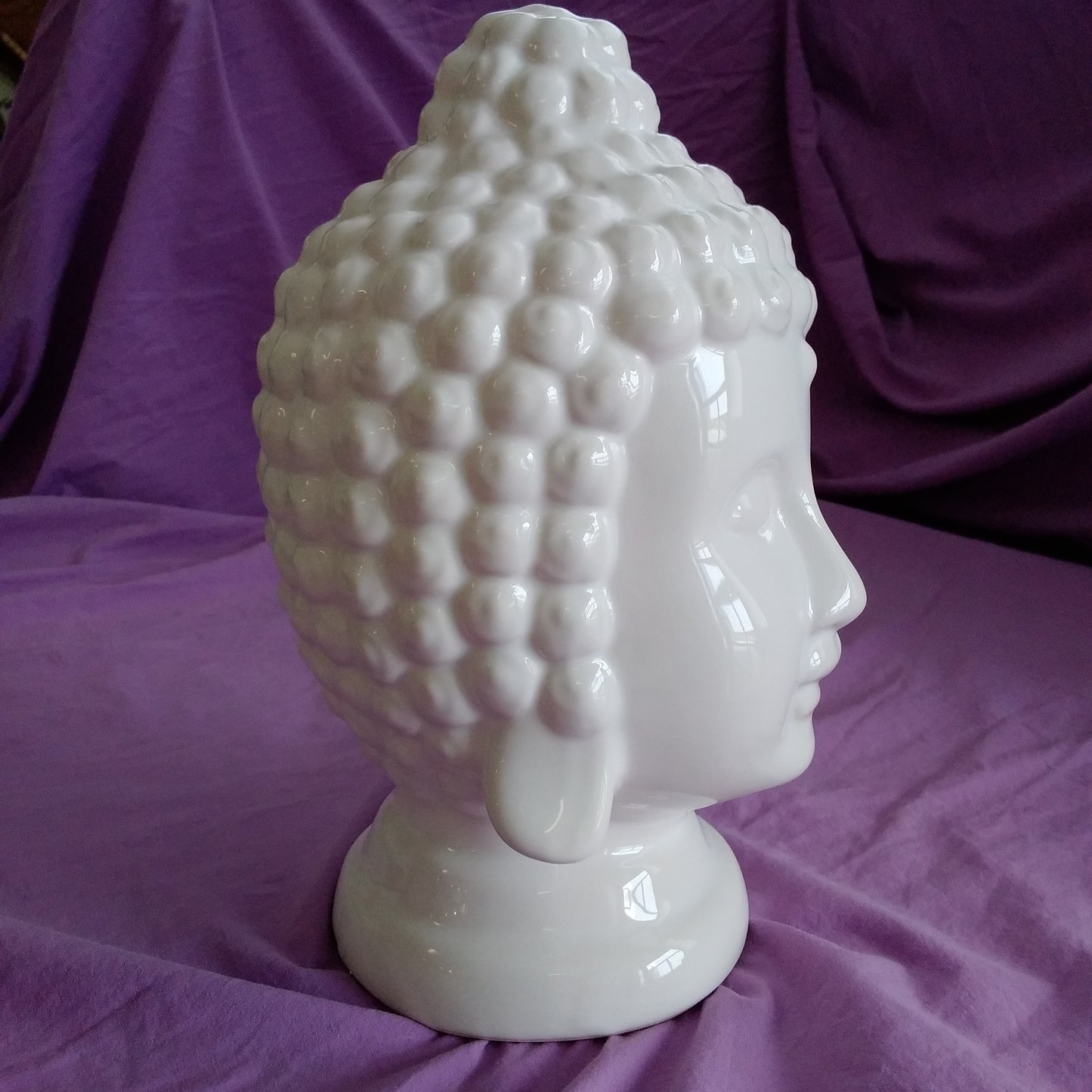 White Ceramic Buddha Head - 5.5" wide 9.5" Tall