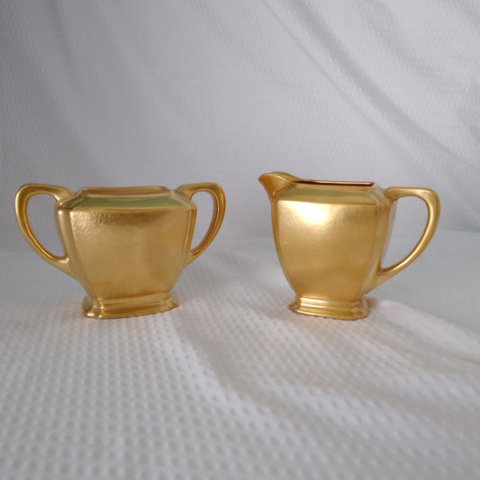 Pickard Gold Mid-Century Sugar and Creamer