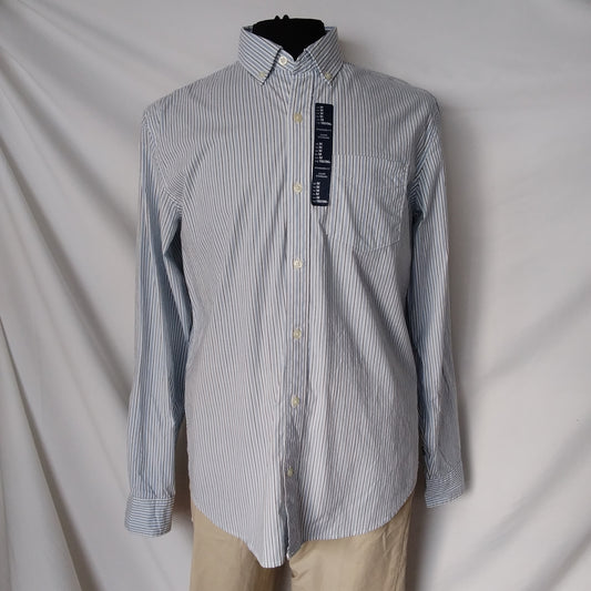 NWT - GAP Blue Striped Standard Fit Long-Sleeve Shirt - M