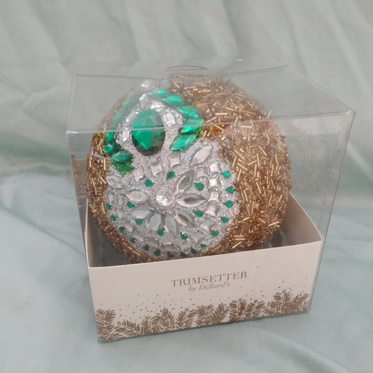 Trimsetter by Dillard's Large Gold Ornament with White and Green Crystal Snowman