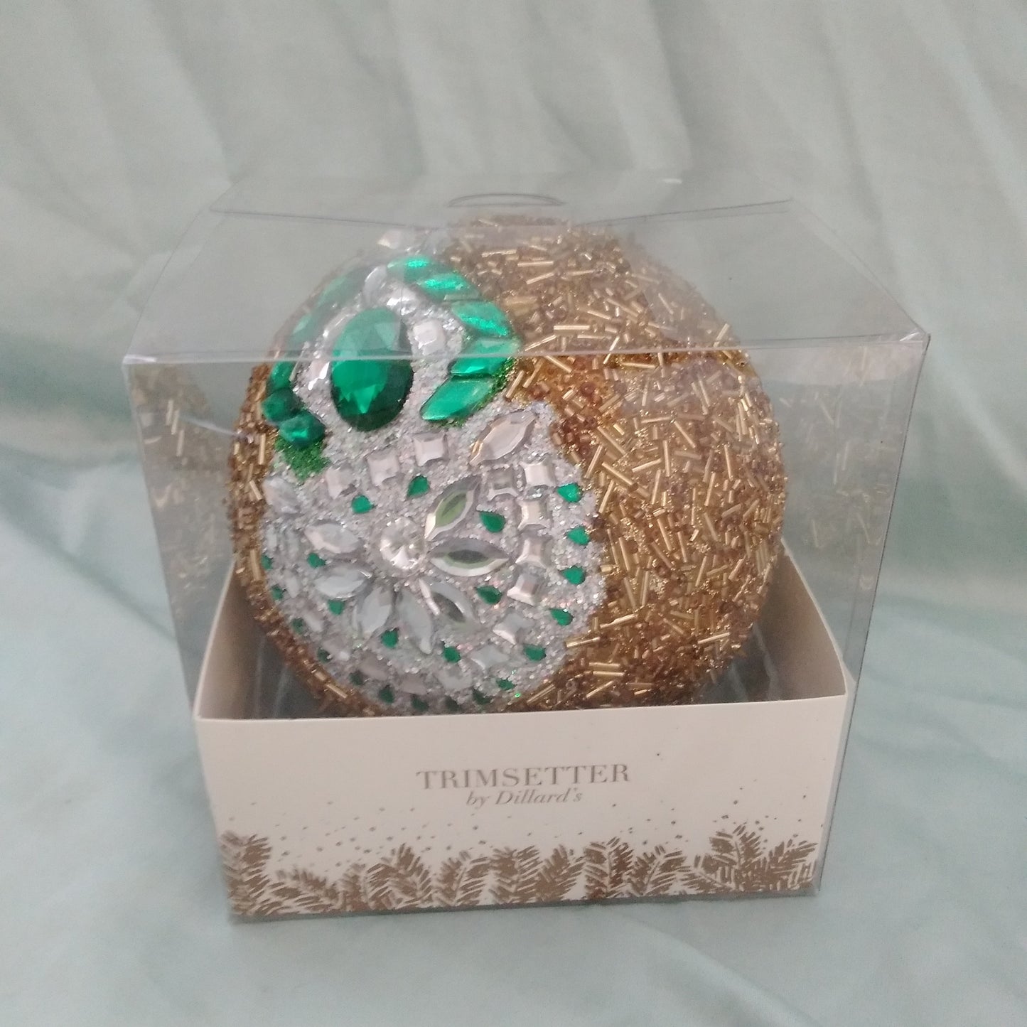 Trimsetter by Dillard's Large Gold Ornament with White and Green Crystal Snowman