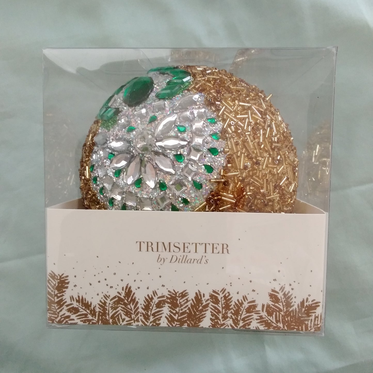 Trimsetter by Dillard's Large Gold Ornament with White and Green Crystal Snowman