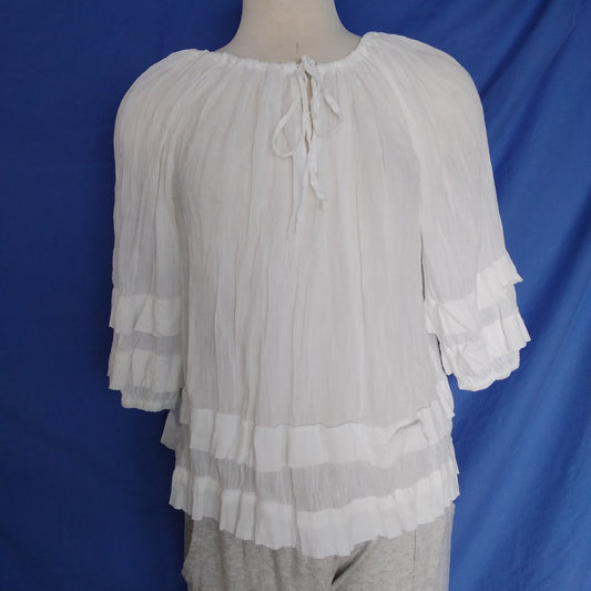 NWT - Ralph Lauren White 3/4 Sleeve Ruffle Blouse - S