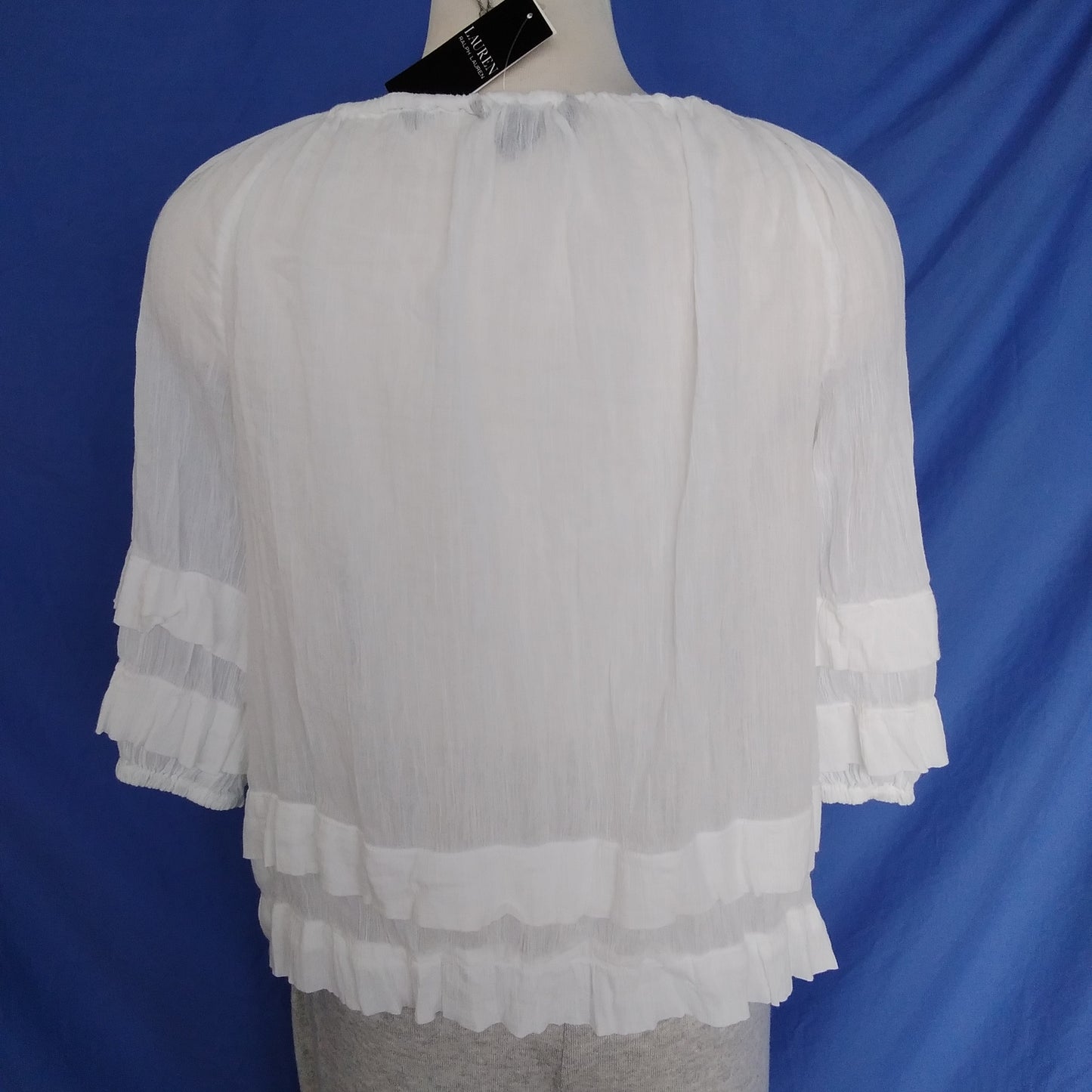 NWT - Ralph Lauren White 3/4 Sleeve Ruffle Blouse - S